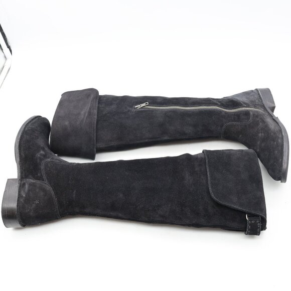 Frye Boots Shirley Riding Over The Knee Women's 6 B Black Half Zip Almond Toe - Picture 8 of 8